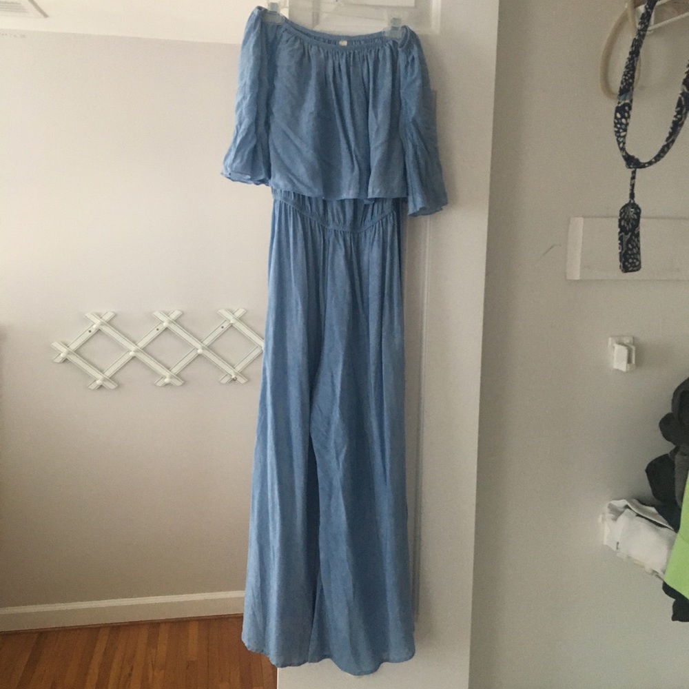 Light blue off the shoulder jumpsuit